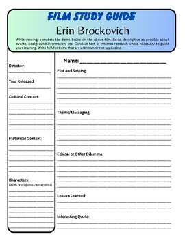 Preview of Erin Brockovich Film Study Worksheet