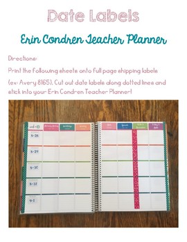 Erin Condren Teacher Planner Date Labels by All I Do Is Teach | TPT