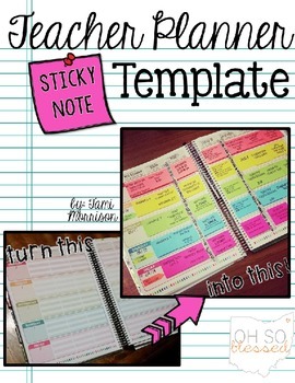 Preview of Teacher Lesson Planner Template with Sticky Notes!