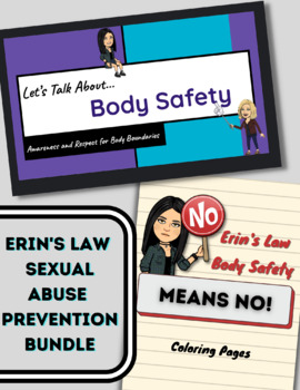 Preview of Erin's Law Sexual Abuse Prevention Presentation and Coloring Sheet Bundle