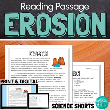 Preview of Erosion Reading Comprehension Passage PRINT and DIGITAL