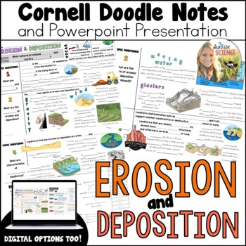 Preview of Erosion and Deposition Doodle Notes | Landforms Wind Water | Cornell Notes