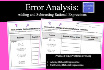 Preview of Error Analysis:  Adding and Subtracting Rational Expressions