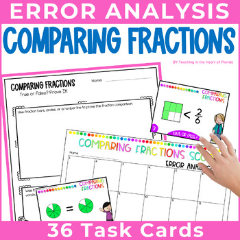 Preview of Comparing Fractions Task Cards with Error Analysis 3rd Grade Fraction Practice