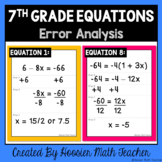Error Analysis Equations Cards with Variables on One-Side