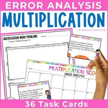 Preview of Multiplication Word Problems 3rd Grade Task Cards with Error Analysis 