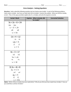 Error Analysis Solving Equations by Creating Meaningful Math | TpT