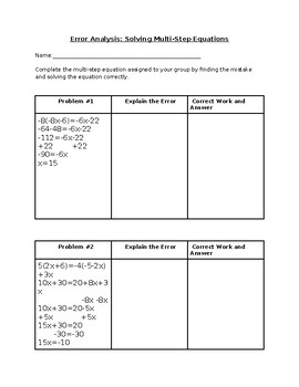 Preview of Error Analysis: Solving Multi-Step Equations