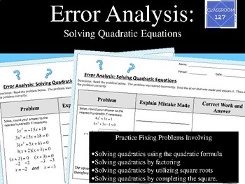 Preview of Error Analysis:  Solving Quadratic Equations