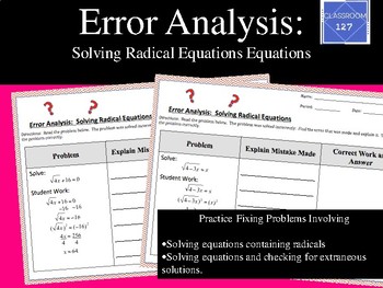 Preview of Error Analysis:  Solving Radical Equations