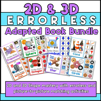 Preview of Errorless 2D & 3D Shape Adapted Book Bundle for Special Education
