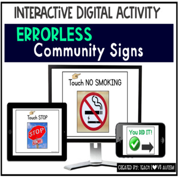 Preview of Errorless Community Signs Digital Task Cards | Life Skills Boom Cards