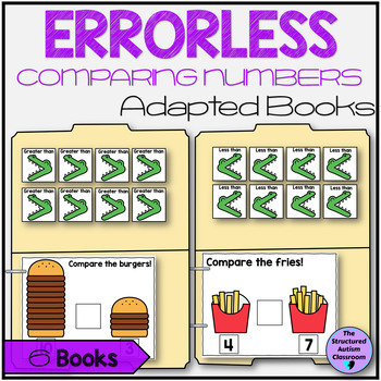 Preview of Errorless Comparing Numbers Greater Less Than Food Adapted Books SPED