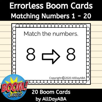 Preview of Errorless Learning BOOM Cards™ - Matching Numbers 1 to 20 - ABA BOOM Cards™