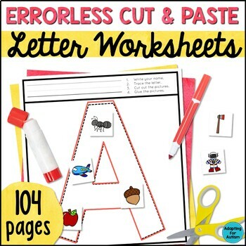 Preview of Errorless Learning Cut and Paste Worksheets for Special Education - Letters
