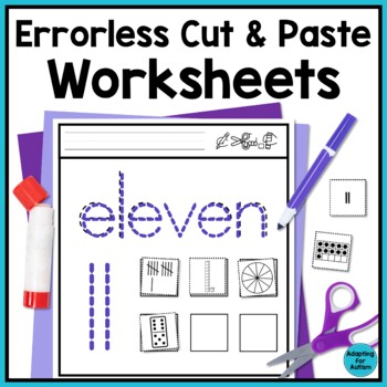 Preview of Errorless Learning Numbers to 20 Cut and Paste Activities for Special Education