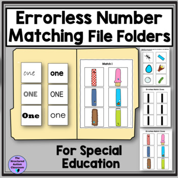 Preview of Errorless Number, Number word, 1:1 Correspondence match file folders special ed