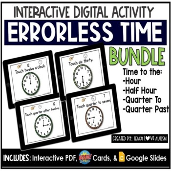 Preview of Errorless Telling Time Digital Task Card Bundle | Math Boom Cards