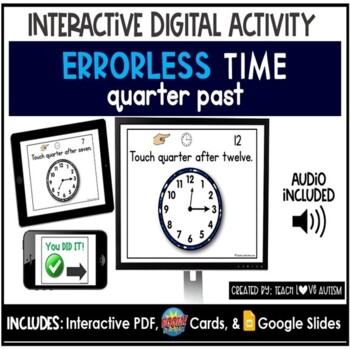 Preview of Errorless Telling Time to the Quarter Past Digital Task Cards | Math Boom Cards