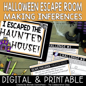 Preview of Halloween Escape Room - Making Inferences | ELA Escape Room | Print & Digital