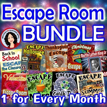 Preview of Escape Room Activity Bundle One for Every Month Monthly Escape Activity Fun