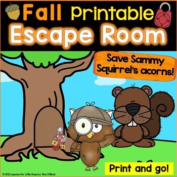 Preview of Escape Room, Breakout Activity Fall Printable Version Kindergarten - First Grade