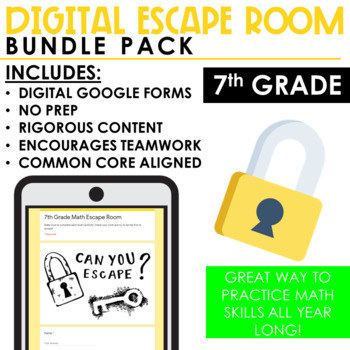 Preview of Math Escape Room Bundle | Digital and Print | 7th Grade