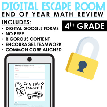 Preview of End of Year Math Escape Room  | Digital and Print