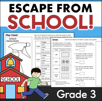 Preview of Escape Room End of Year ESCAPE THE SCHOOL 3rd Grade Math Review Enrichment