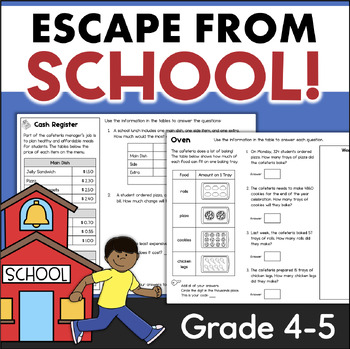 Preview of Escape Room End of Year ESCAPE THE SCHOOL 4th 5th Grade Math Review Enrichment