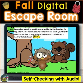 Preview of Escape Room Fall Breakout Activity Digital Boom Cards Kindergarten - First Grade