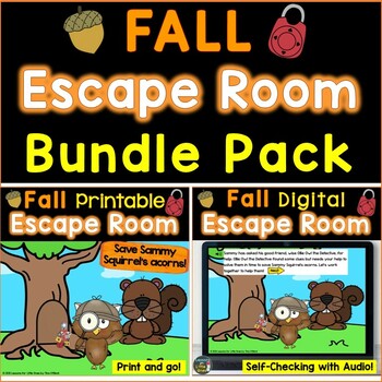 Preview of Escape Room Fall Breakout Activity Print & Digital Kindergarten - First Grade
