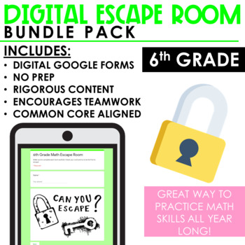 Preview of Math Escape Room Bundle | 6th Grade | Digital and Print