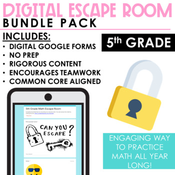 Preview of Math Escape Room Bundle Pack | 5th Grade | Digital and Print