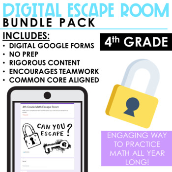Preview of Math Escape Room Bundle Pack | 4th Grade | Digital and Print