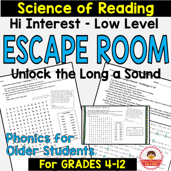 Preview of Escape Room: High Interest Low Level: Phonics: Unlock Long a: Science of Reading