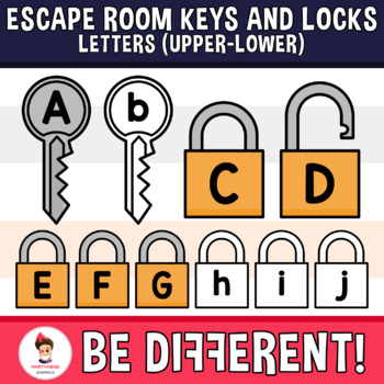 Preview of Escape Room Keys And Locks Clipart Letters Uppercase Lowercase Games