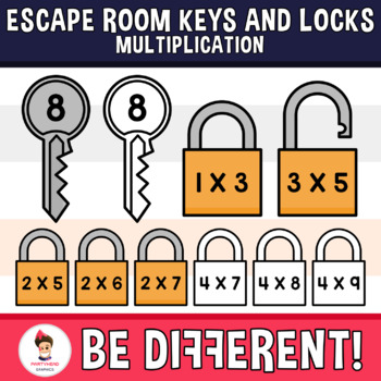 Preview of Escape Room Keys And Locks Clipart Multiplication Math Basic Operations