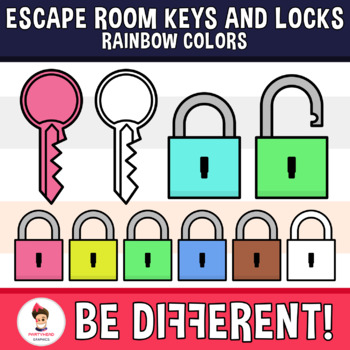 Preview of Escape Room Keys And Locks Clipart Rainbow Colors Games Back To School