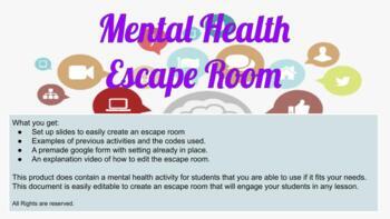 Preview of Escape Room Mental Health