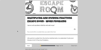 Preview of Escape Room - Multiplying and Dividing Fractions (Illustrative Mathematics)
