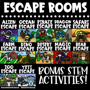 Preview of Escape Room PRINTABLE Bundle EDITABLE Math ELA Activities