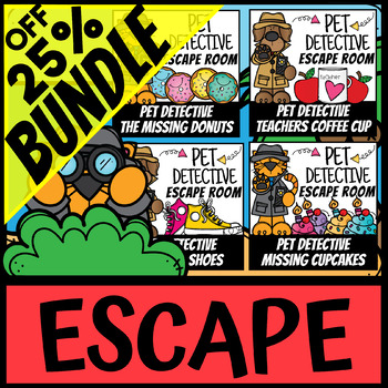 Preview of Escape Room; Pet Detective Bundle 1-4 | Number Addition Subtraction Escape Room