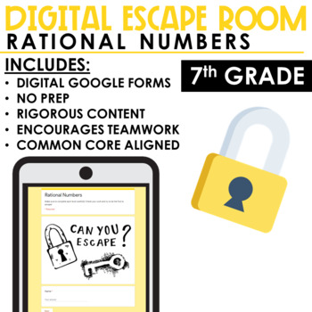 Preview of Rational Numbers | Math Escape Room | Digital and Print