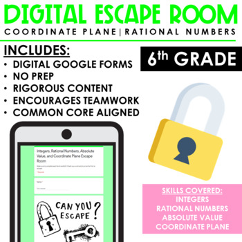 Preview of Math Escape Room Rational Numbers, Integers, Absolute Value | Digital and Print