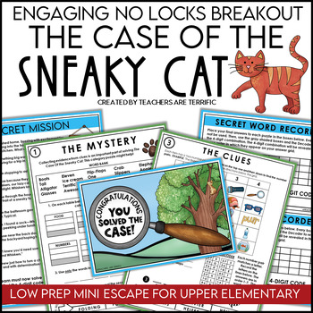 Preview of Escape Room Reading- The Case of the Sneaky Cat- Perfect for End of Year/Summer
