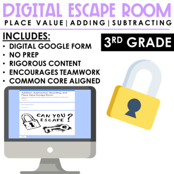 Preview of Math Escape Room Rounding, Adding, and Subtracting | Digital and Print