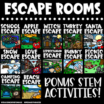 Preview of Escape Room Spring Summer Fall Winter Printable Bundle