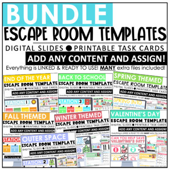 Preview of Editable Escape Room Templates Bundle with Many Themes - Digital and Printable