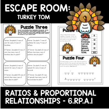 Preview of Escape Room: Thanksgiving Ratios and Proportionality - 6th Grade Math